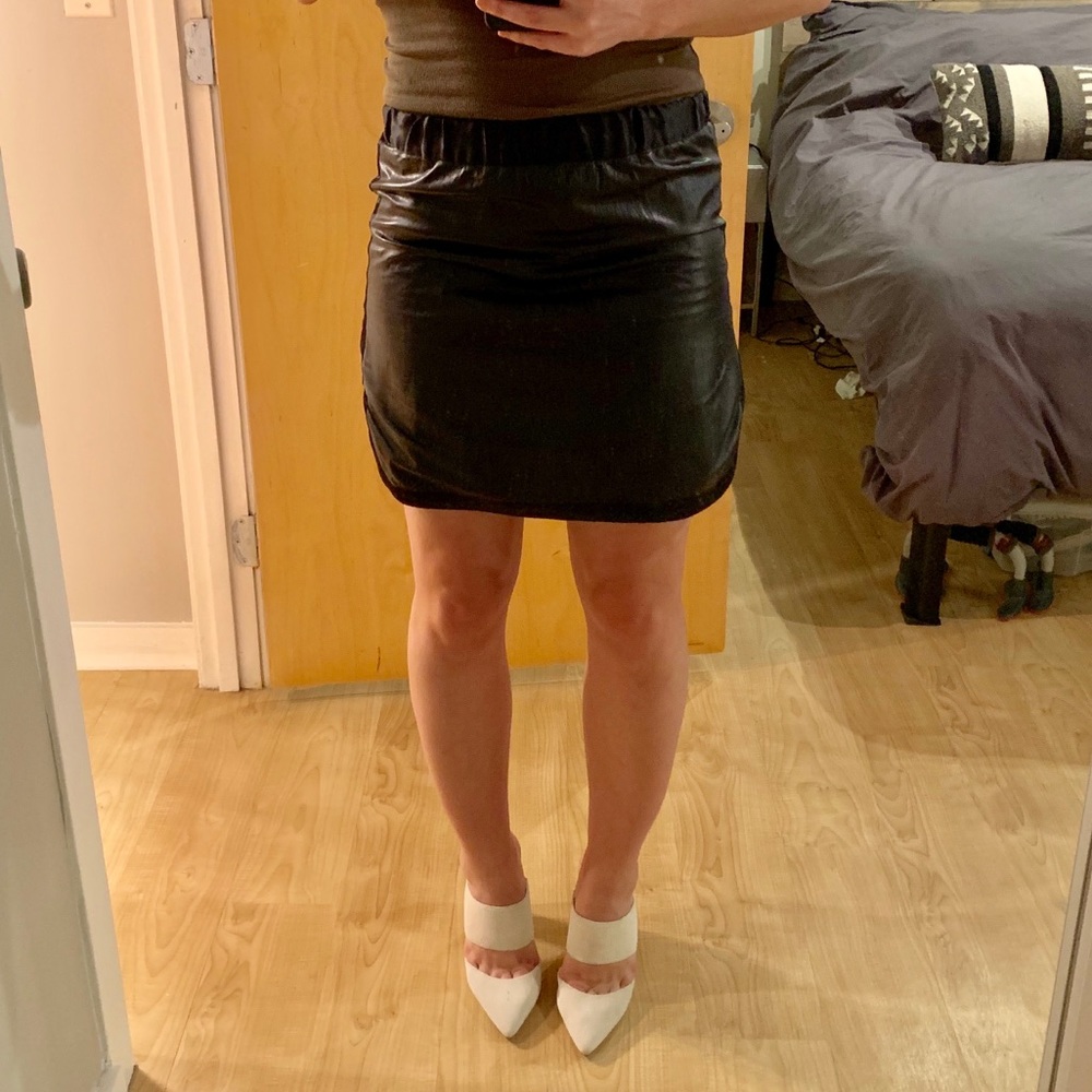 Black leather mini skirt